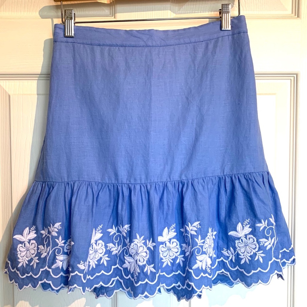 ❌SOLD❌ J Crew Embroidered Baby Blue Flounce Skirt